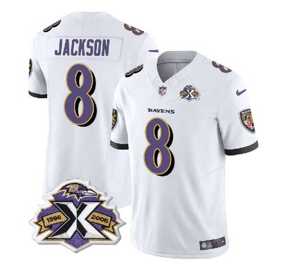 Men & Women & Youth Baltimore Ravens #8 Lamar Jackson White 2023 F.U.S.E With Patch Throwback Vapor Limited Stitched Jersey->baltimore ravens->NFL Jersey